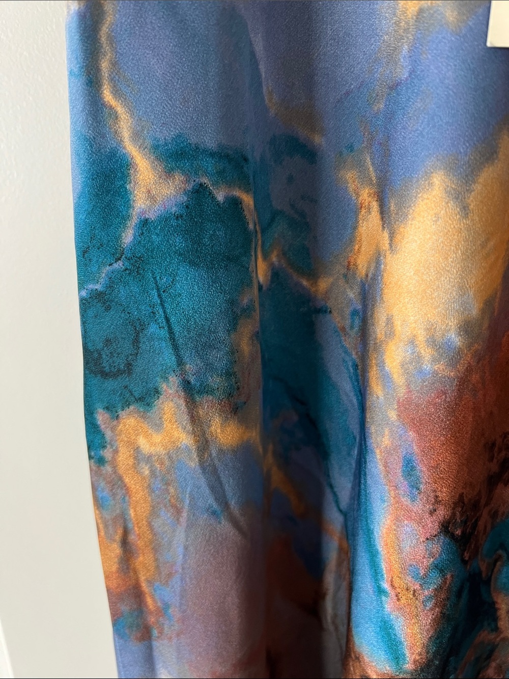 Satin Tie-Dye Slip Dress in Blue & Gold - Picture 4 of 9